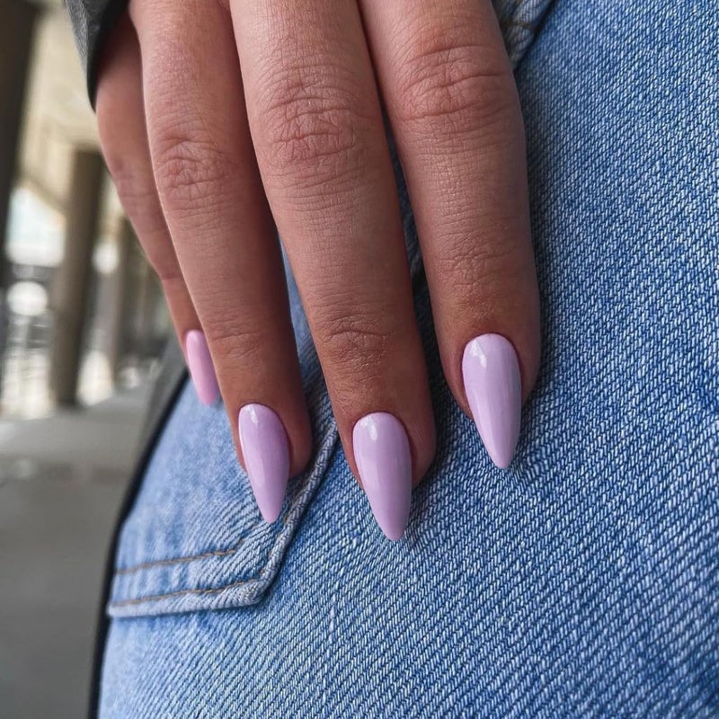 KQueenest Light Purple Press on Nails Medium Stiletto Almond,KQueenest Pure Color Acrylic Nails Kit Reusable Fake Nails with Feature Protective UV Coating for Women Nail Art Manicure in 24PCS - Image 3