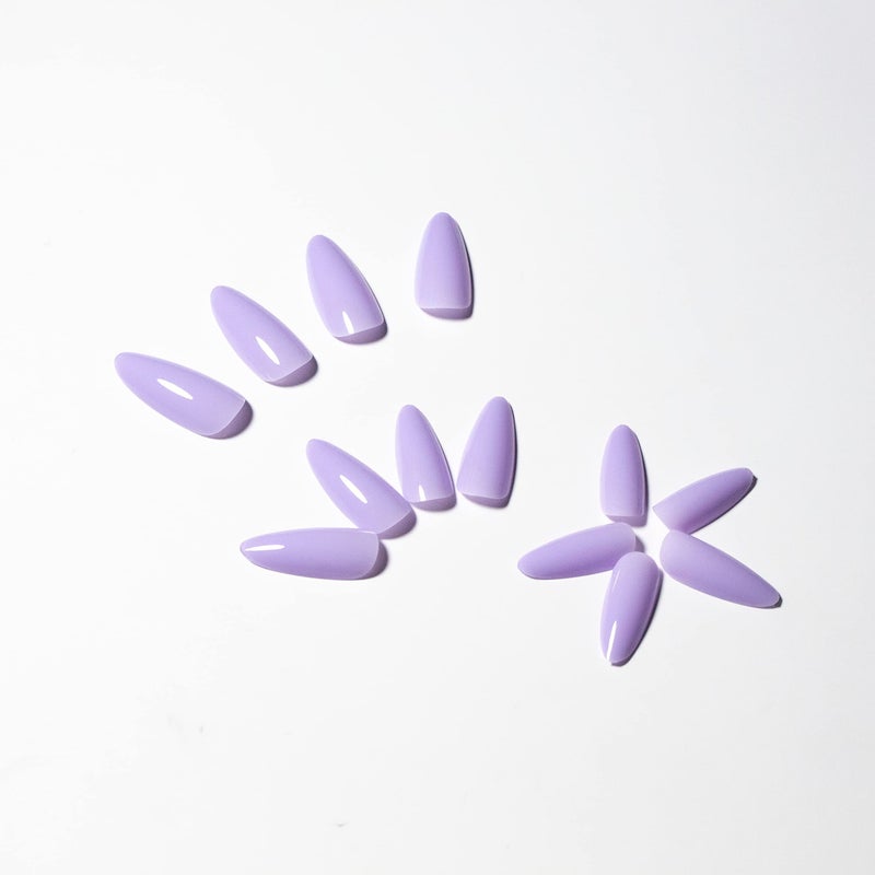 KQueenest Light Purple Press on Nails Medium Stiletto Almond,KQueenest Pure Color Acrylic Nails Kit Reusable Fake Nails with Feature Protective UV Coating for Women Nail Art Manicure in 24PCS - Image 4