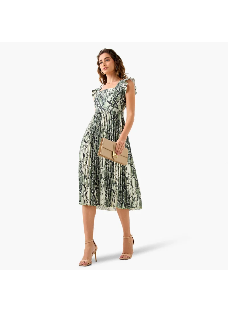 سبلاش فيڤ Pleated Midi Dress with Ruffle Sleeves