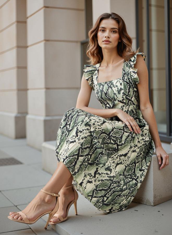 Splash FAV Ruffled Snake Print Dress - Image 1