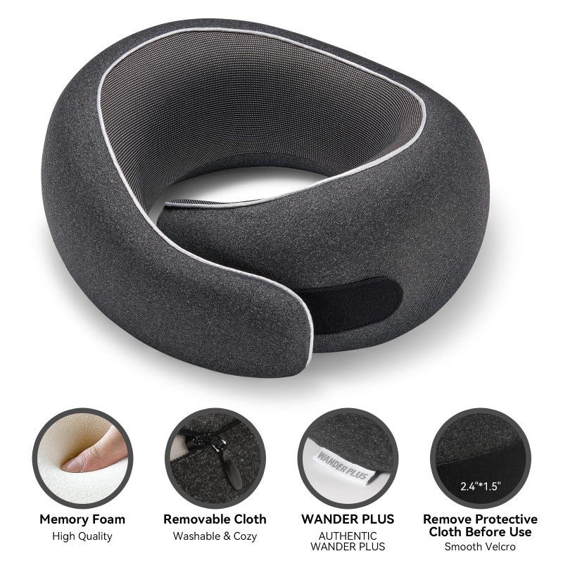 WANDER PLUSÂ® Travel Pillow, 100% Pure Memory Foam Travel Neck Pillow Airplane Neck Support Ergonomic Design Best for Sleeping Plane Car Train Office Flight for Adults Grey - Image 3