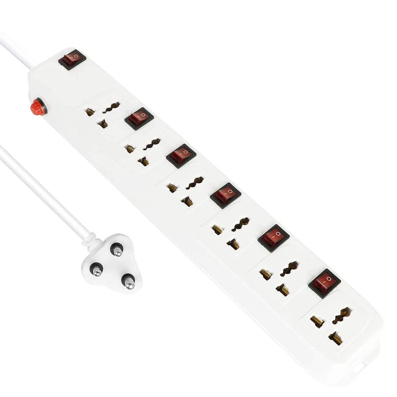 TECH-X TECHX 13 Feet Long Extension Board Extension Box Spike Guard 6 Socket 6 Switch Junction Box with Switch Extension Cords Cord Spike Buster Extension Board with Long Wire Surge Protectors - Image 1
