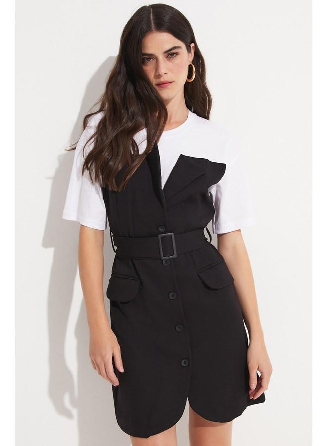 جون فستان قصير أسود بتفاصيل جيرني للنساء من يونيو - Image 1