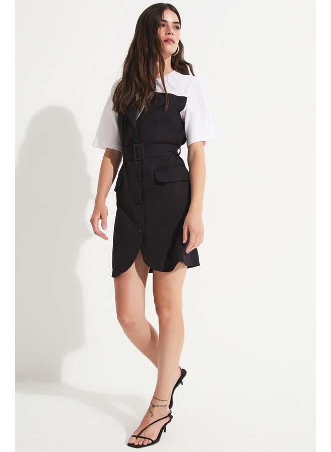 جون فستان قصير أسود بتفاصيل جيرني للنساء من يونيو - Image 4