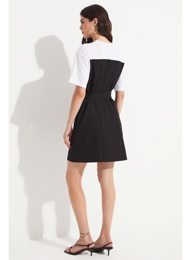 جون فستان قصير أسود بتفاصيل جيرني للنساء من يونيو - Image 5