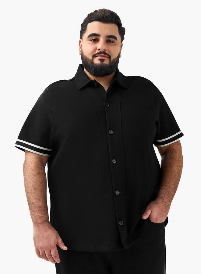 Men Regular Fit Collared Embroidered Short Sleeve Shirt