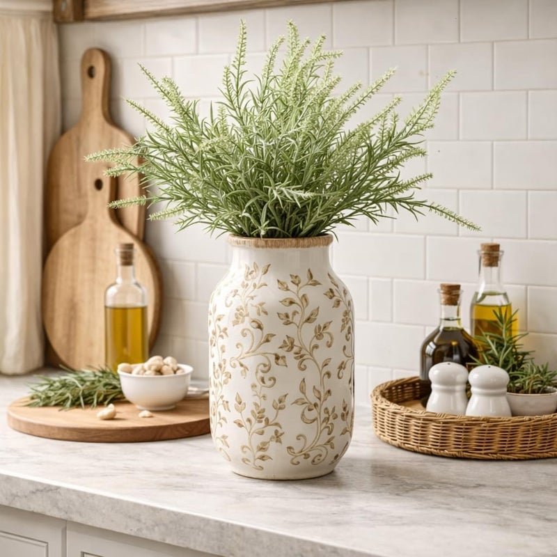 SIDUCAL Globally spread simple design Ceramic Vintage Vase, 8.78 Inch Chinoiserie Floral Vase, Retro Ice Cracked Rustic Farmhouse Vases for Home Decor, Living Room, Bookshelf, Office, Tuscan Decor, Brown Floral Pattern Natural material - Image 4