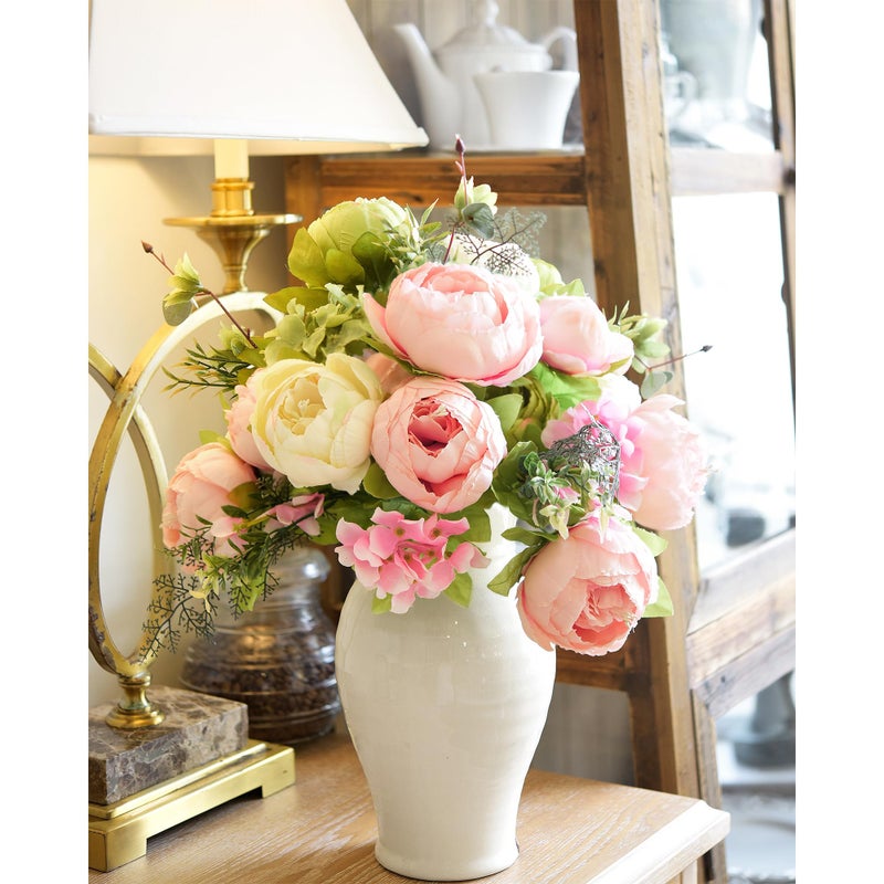 FiveSeasonStuff Artificial Peony Bouquet, Pink, Beige & Green Silk Flowers for Wedding Centerpieces, Bridal Bouquets & Home Decor â€“ Spring Waltz - Image 2