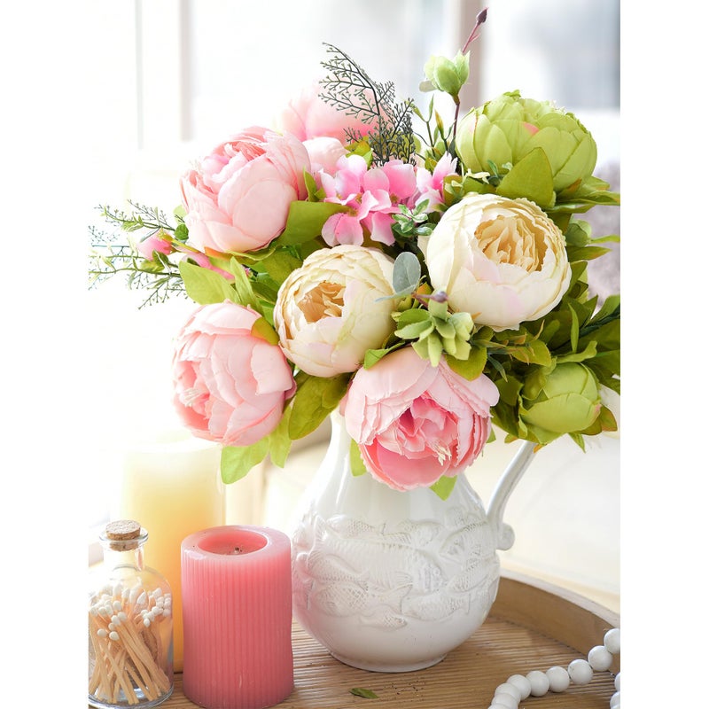 FiveSeasonStuff Artificial Peony Bouquet, Pink, Beige & Green Silk Flowers for Wedding Centerpieces, Bridal Bouquets & Home Decor â€“ Spring Waltz - Image 3