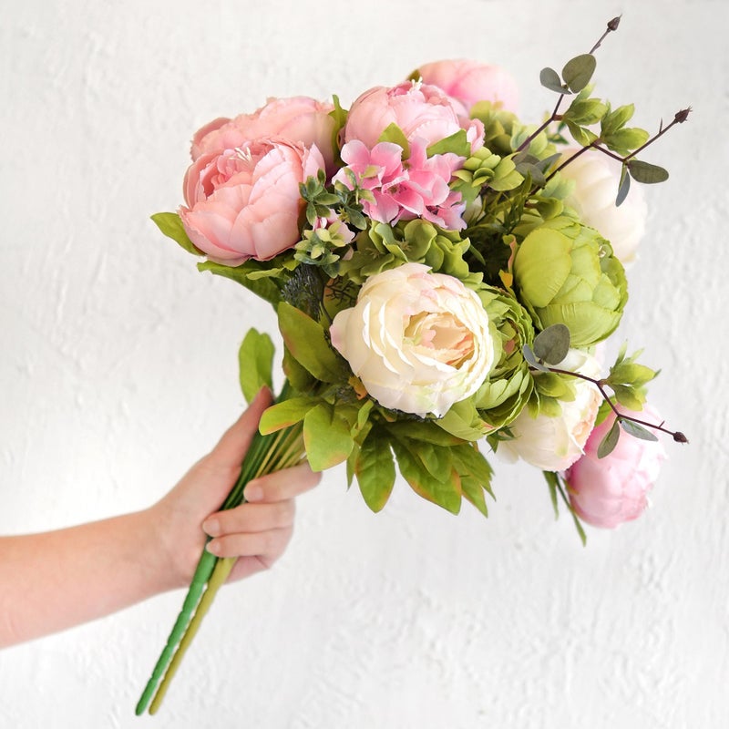 FiveSeasonStuff Artificial Peony Bouquet, Pink, Beige & Green Silk Flowers for Wedding Centerpieces, Bridal Bouquets & Home Decor â€“ Spring Waltz - Image 4