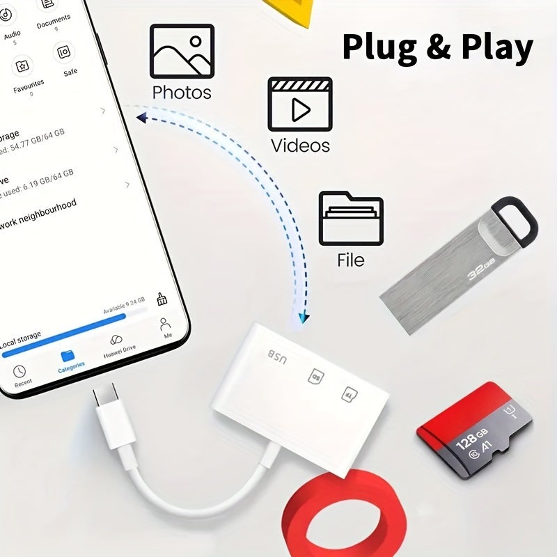 قارئ بطاقات SD/TF ثلاثي في واحد من USB-C مع نقل سريع وتوصيل وتشغيل - Image 3