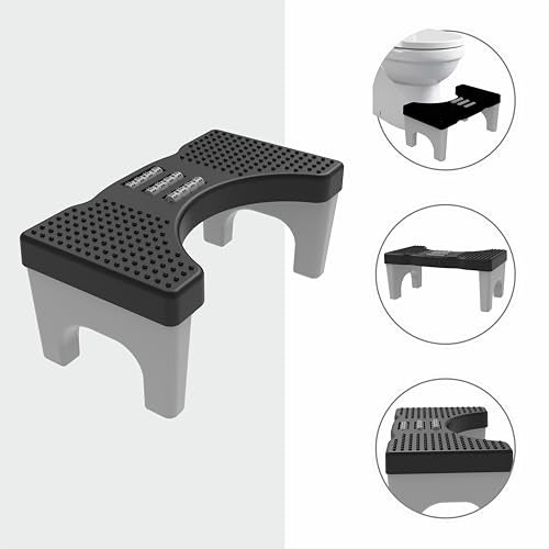 TechHark® Polypropylene (PP) Perfect Posture Bathroom Toilet Step Stool with Massage Rollers, 18 cm Height, Foldable Design, (Grey and Black) - Image 3