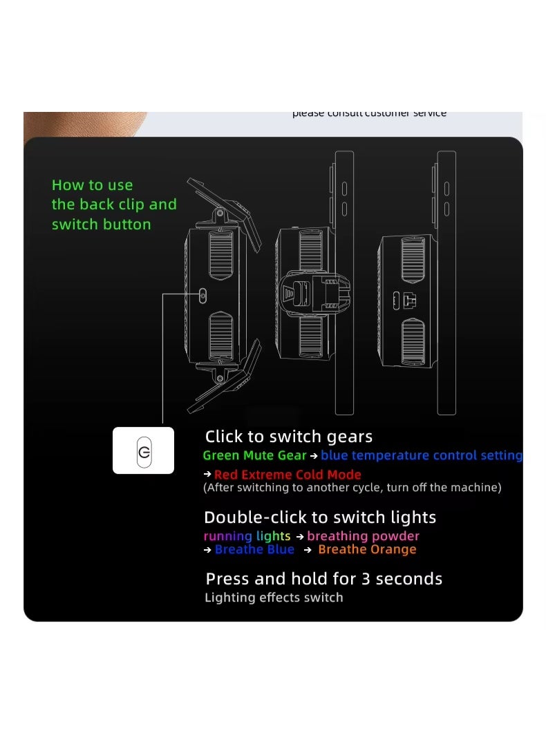 PIVA B3 25W Mobile Phone Cooling Fan with Colorful LED Lights, Semiconductor Mobile Phone Cooler with Rotating Magnetic Clip for PUBG Games - Image 5