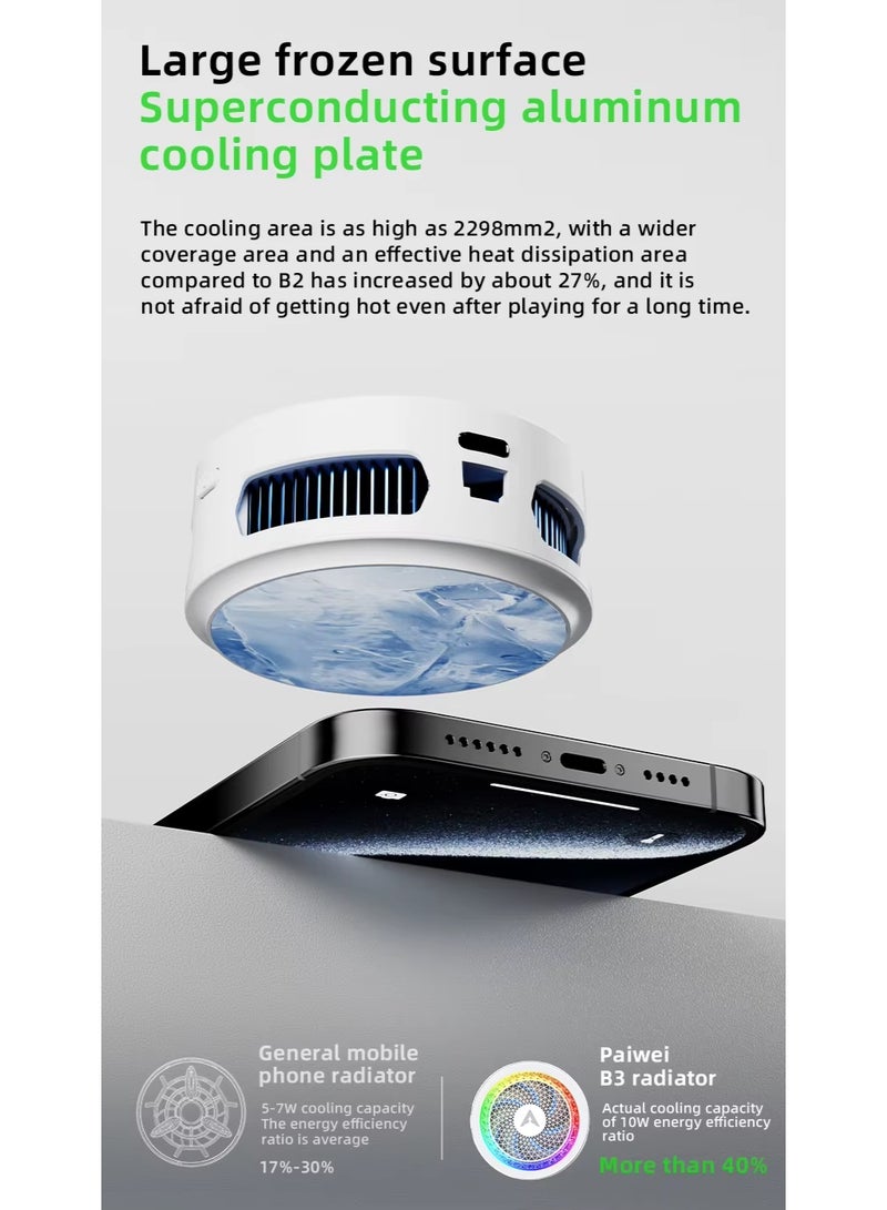 PIVA B3 25W Mobile Phone Cooling Fan with Colorful LED Lights, Semiconductor Mobile Phone Cooler with Rotating Magnetic Clip for PUBG Games - Image 3