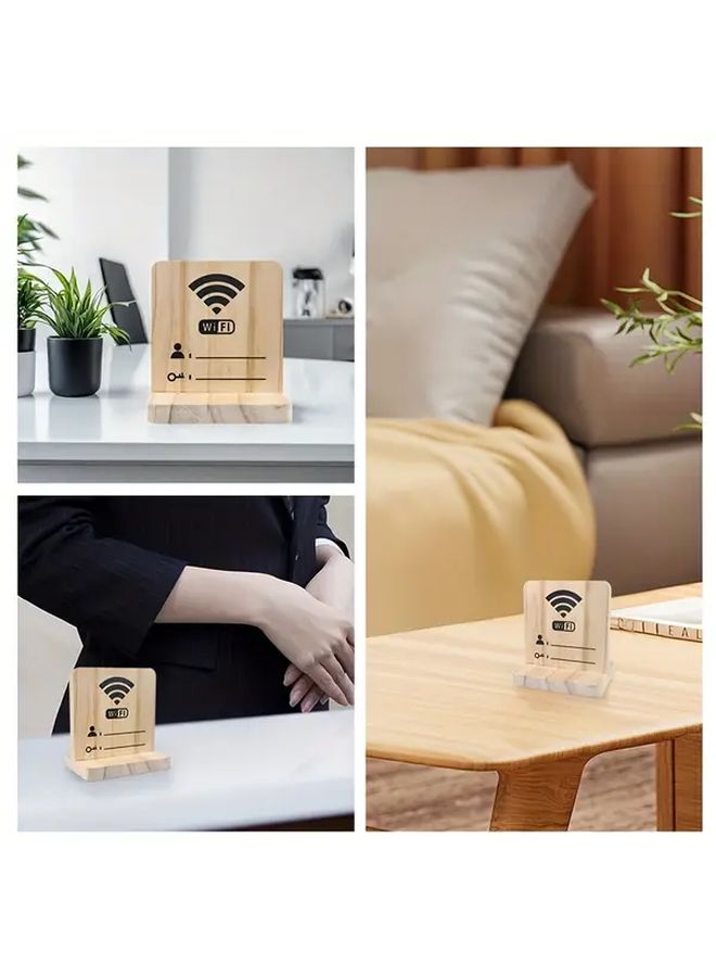 Wooden WiFi Sign Display Stand With 2 Tier Wire Mesh Freestanding Base Wall Mountable Home Office Desk Decor - Image 1