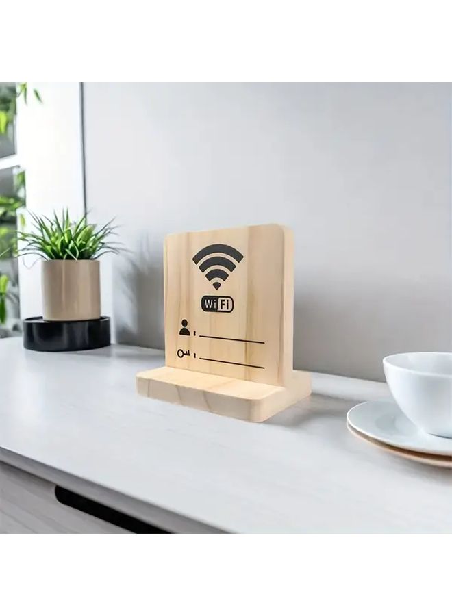 Wooden WiFi Sign Display Stand With 2 Tier Wire Mesh Freestanding Base Wall Mountable Home Office Desk Decor - Image 3