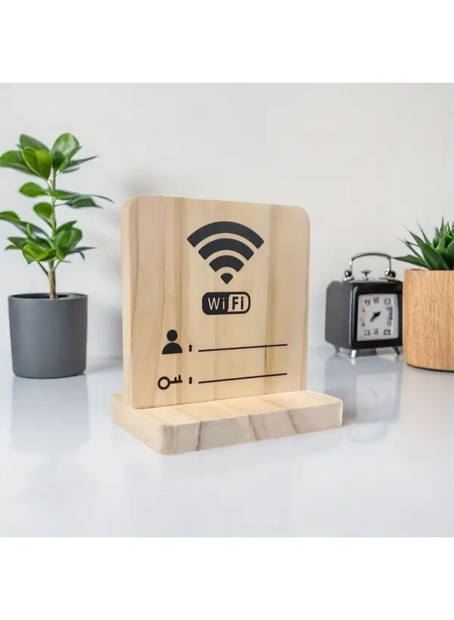 Wooden WiFi Sign Display Stand With 2 Tier Wire Mesh Freestanding Base Wall Mountable Home Office Desk Decor - Image 4