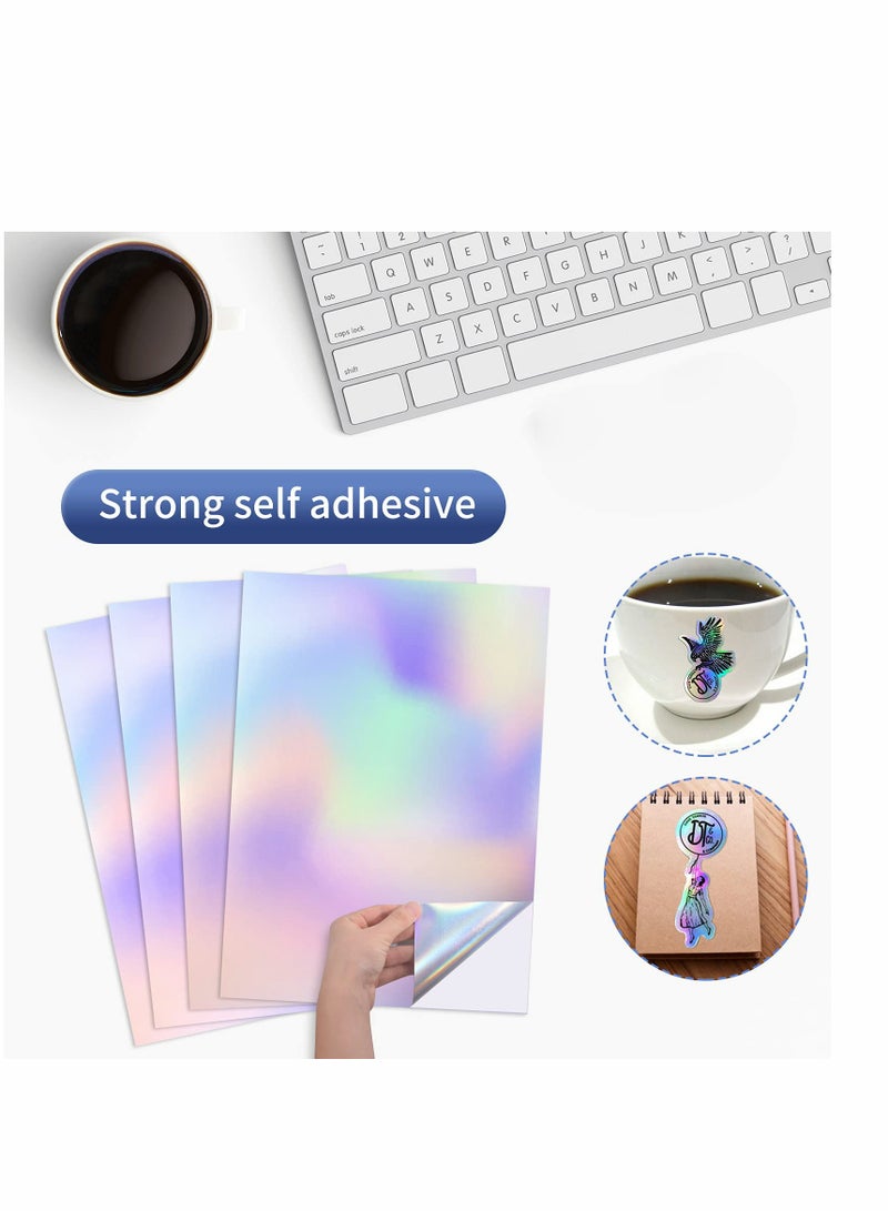 Excefore 22 ورقة ورق ملصقات هولوجرافيك 8.5 × 11 بوصة لطابعة نفث الحبر والليزر بحجم ورق الولايات المتحدة القابل للطباعة من الفينيل الملون اللاصق المقاوم للماء - Image 2