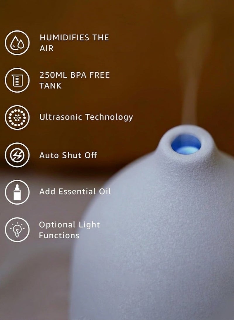 Ump Ceramic Essential Oil Diffuser, 250ML Ultrasonic Aroma Diffuser with Remote Control, Smart Fragrance Diffuser, 7 Color RGB Night Light, Ultra Quiet Cool Mist Humidifier, Auto Shut-Off, Wood Grain Base, Timer, Aromatherapy for Bedroom Home Office, （White） - Image 3