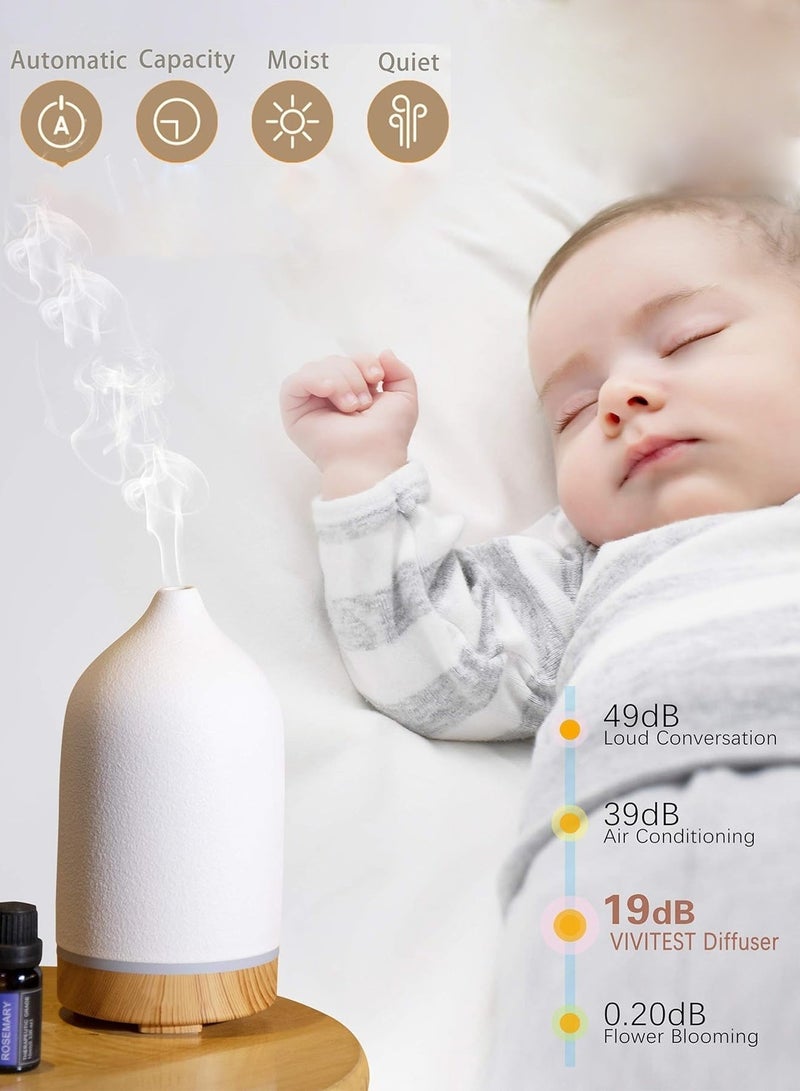 Ump Ceramic Essential Oil Diffuser, 250ML Ultrasonic Aroma Diffuser with Remote Control, Smart Fragrance Diffuser, 7 Color RGB Night Light, Ultra Quiet Cool Mist Humidifier, Auto Shut-Off, Wood Grain Base, Timer, Aromatherapy for Bedroom Home Office, （White） - Image 4