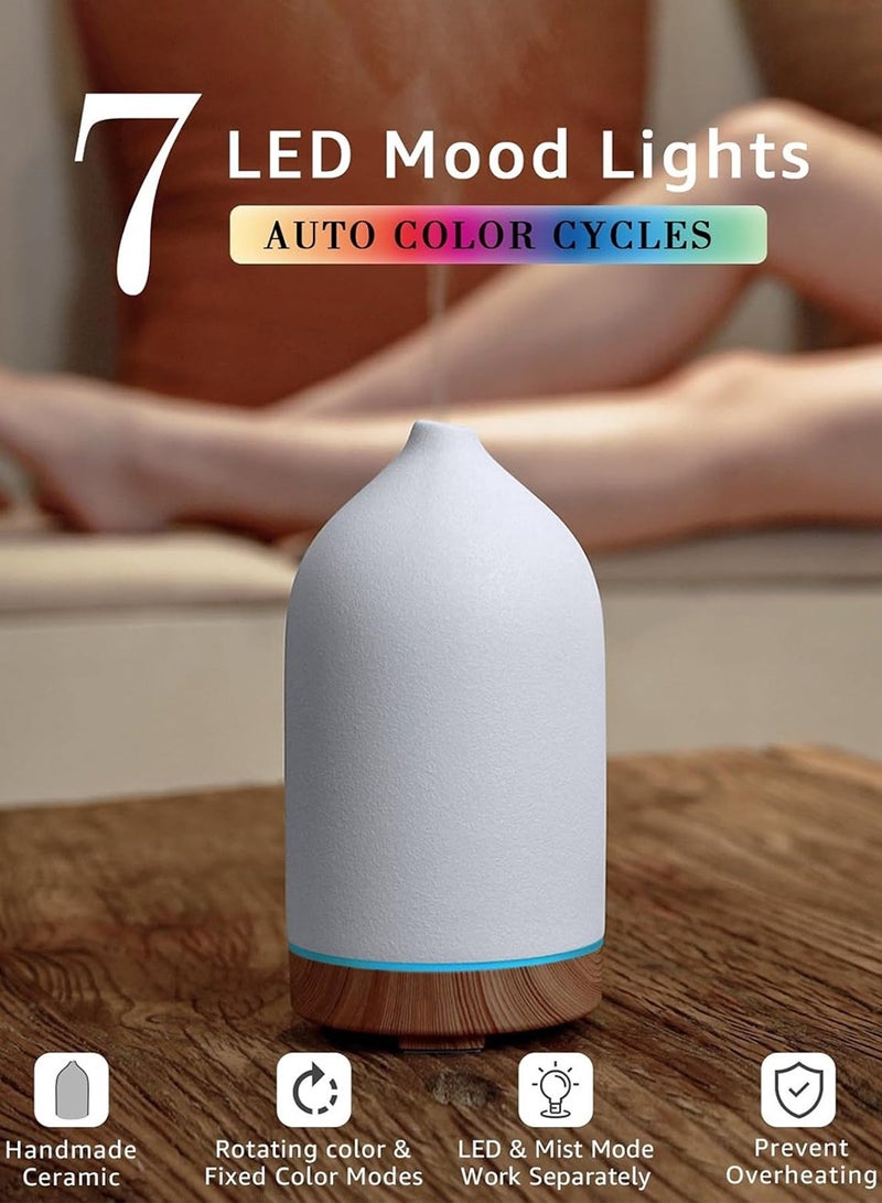 Ump Ceramic Essential Oil Diffuser, 250ML Ultrasonic Aroma Diffuser with Remote Control, Smart Fragrance Diffuser, 7 Color RGB Night Light, Ultra Quiet Cool Mist Humidifier, Auto Shut-Off, Wood Grain Base, Timer, Aromatherapy for Bedroom Home Office, （White） - Image 5