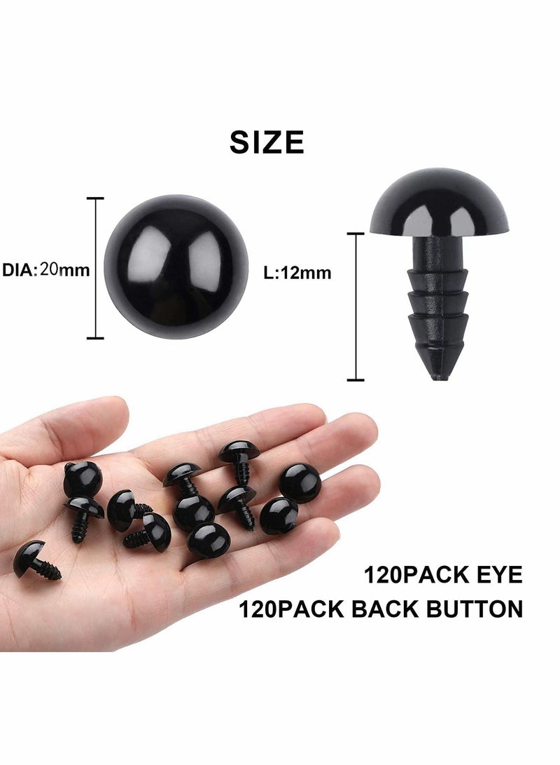 SYOSI Doll Eyes with Washers, 120 Pcs Plastic Safety Crochet Eyes and 120 Pcs Washers, for Crochet Crafts Washer Assorted Sizes for Doll, Plush Animal and Teddy Bear Puppet Craft Making (0.8 Inch/20 mm) - Image 2