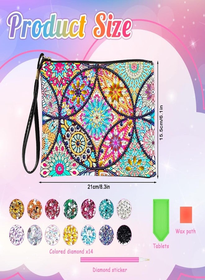 PATPAT® DIY Diamond Mandala Zipper Bag Art Craft Kit, Double-Sided Sparkling Diamond Painting Pouch with Hand Strap, Creative Craft Storage Bag, DIY Mandala Art Kit for Adults - Image 2