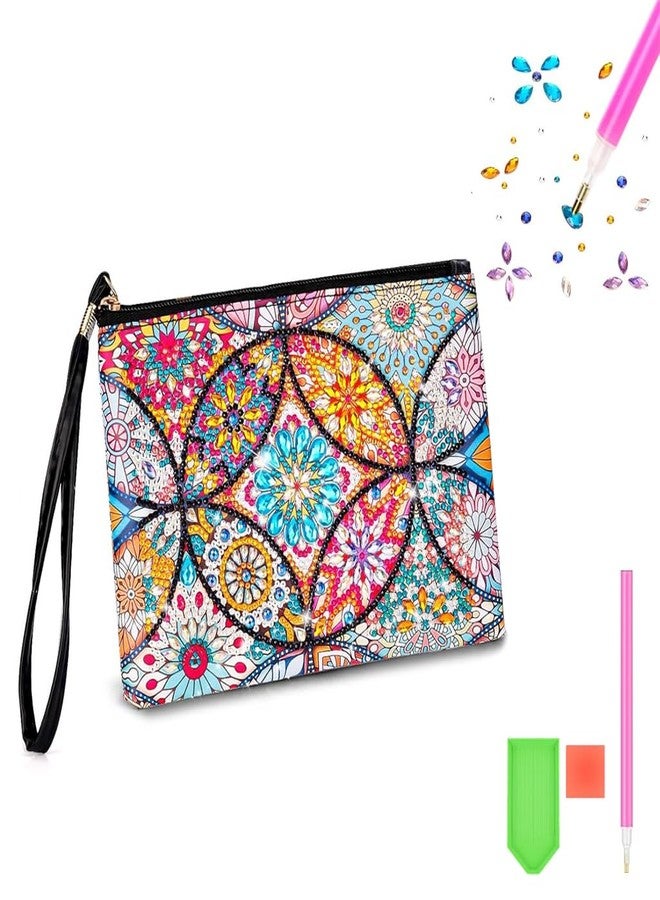 PATPAT® DIY Diamond Mandala Zipper Bag Art Craft Kit, Double-Sided Sparkling Diamond Painting Pouch with Hand Strap, Creative Craft Storage Bag, DIY Mandala Art Kit for Adults - Image 1