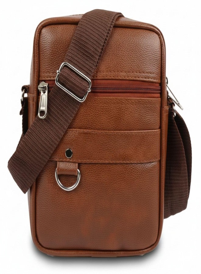 حقيبة جانبية قابلة للتعديل من الجلد الصناعي البني للرجال | حقيبة سفر رجالية | حقائب كروس وحقائب مراسلة رجالية | أحدث الهدايا الترويجية للرجال | حقيبة صدر | حقيبة كتف للنقود والمستندات (بني فاتح) - Image 1