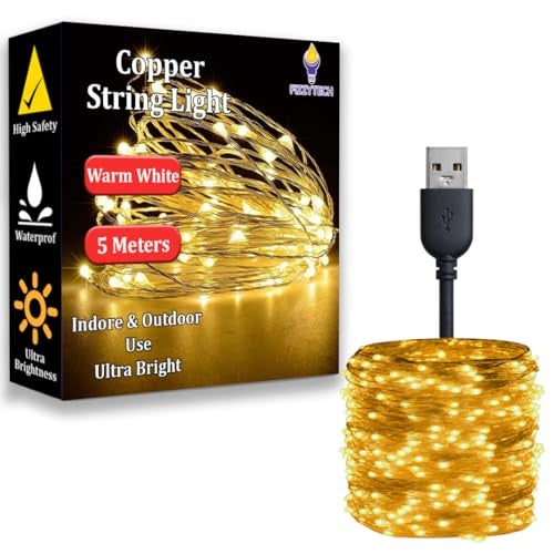 fizzytech Ball Decoration Fairy String Lights Balls String for Diwali, Lights of Home Decoration (5 Meter 50 LED USB -Yellow) - Image 1