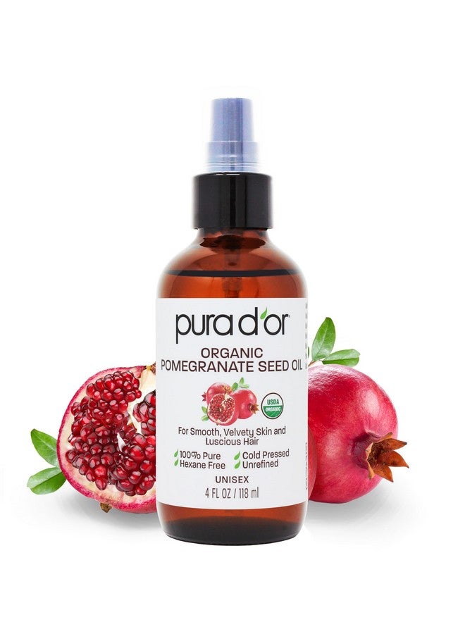 Pura d'or 4 Oz Organic Pomegranate Oil - 100% Pure Usda Certified Premium Grade Cold Pressed Pomegranate Oil - Organic Body Oil For Hair, Face, & Skin - Hair Moisturizer Pure Cleansing Oil - Scar Oil - Image 1