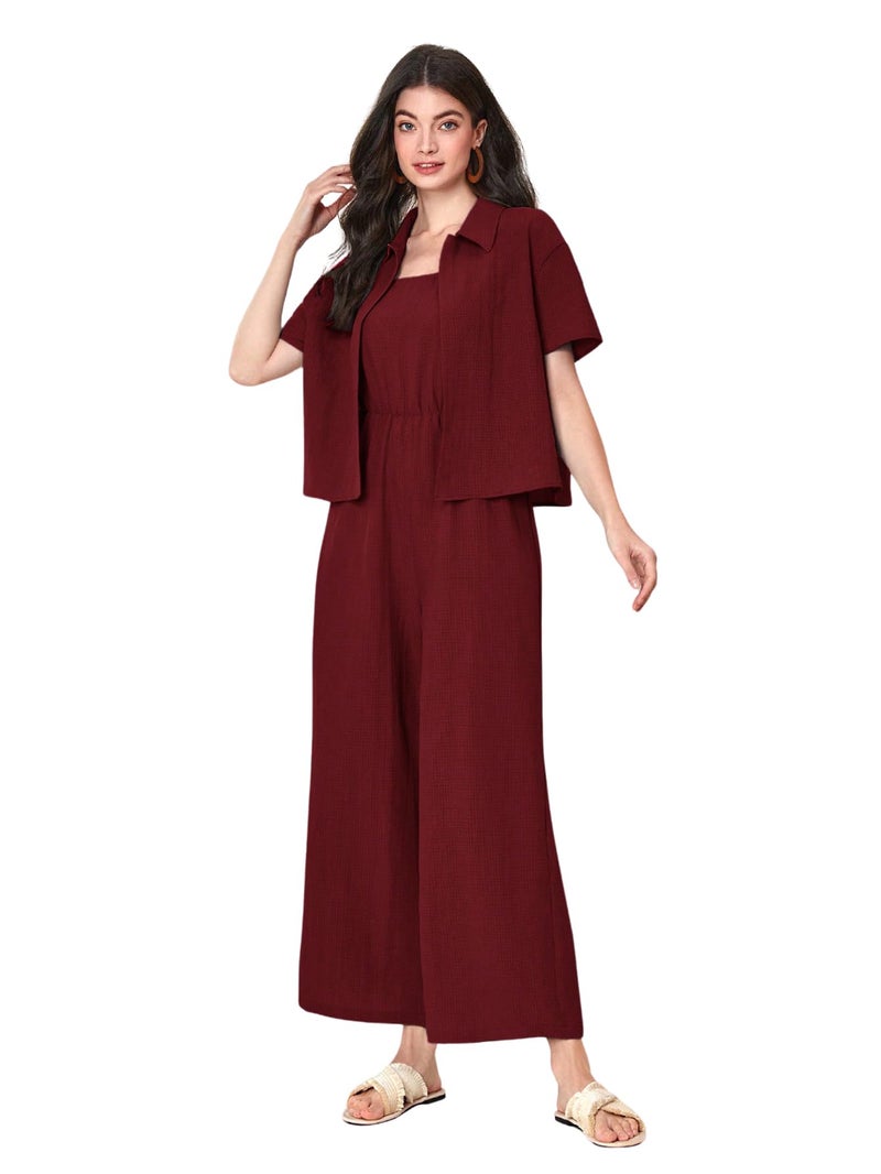 TOPLOT Women's Jumpsuit Co-ord Set | Soft Breathable Feel | Comfortable Fit with Easy Movement | Stylish One-Piece Outfit Design | Perfect for Casual & Travel (Jump-Suit-5225-Maroon-S) - Image 4