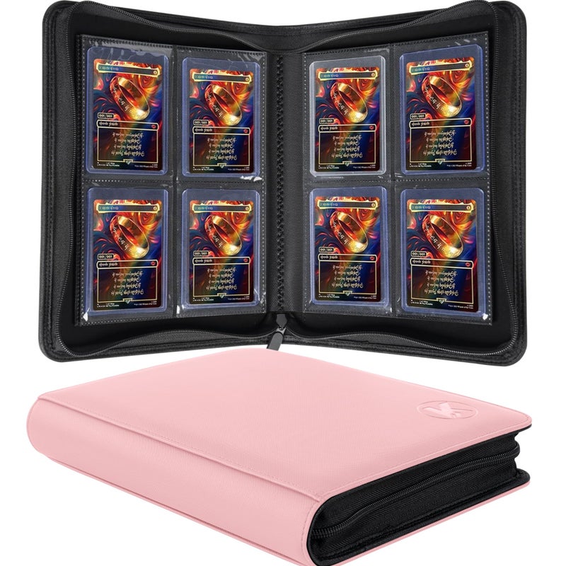 KUOOKING Top loader Binder, Holds 128+ Toploaders, 4 Pocket Top Loader Card Storage Case, Double-Sided Pockets for trading card in 3 x 4'' Toploadersï¼ˆPinkï¼‰ - Image 1