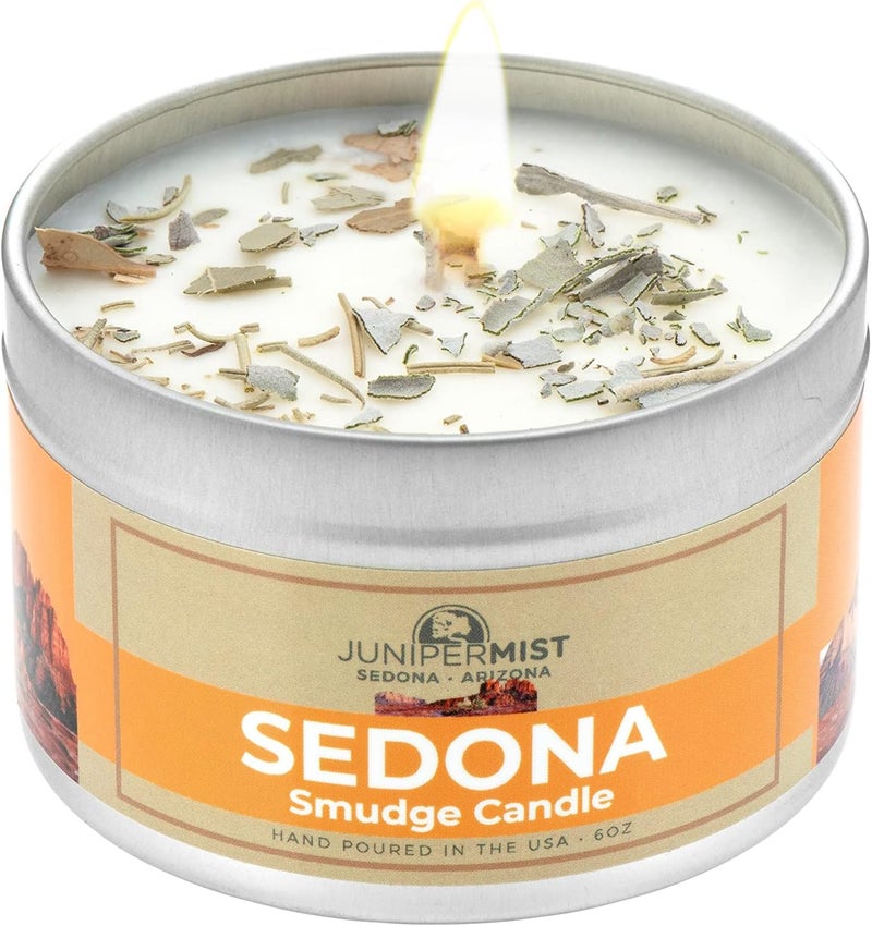 Sedona Smudge Candle (6 Oz) - for Meditation & Cleansing Negative Energy - Made in USA with Soy Wax, Essential Oils, Sage, Cedar, Sweetgrass - Smokeless Alternative to Sage Smudge Sticks