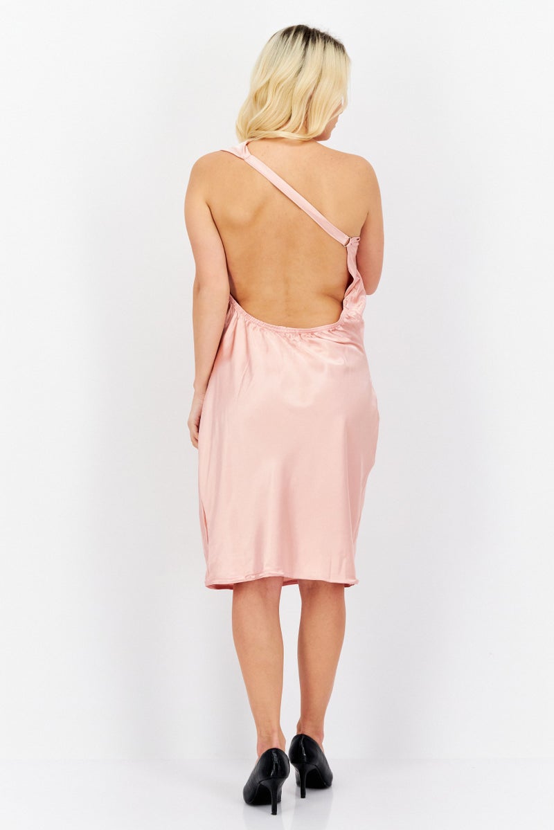 FEMME LUXE Women Plain Satin Midi Dress, Pink - Image 3