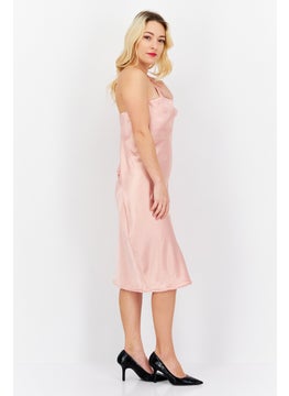 FEMME LUXE Women Plain Satin Midi Dress, Pink  - Image 4