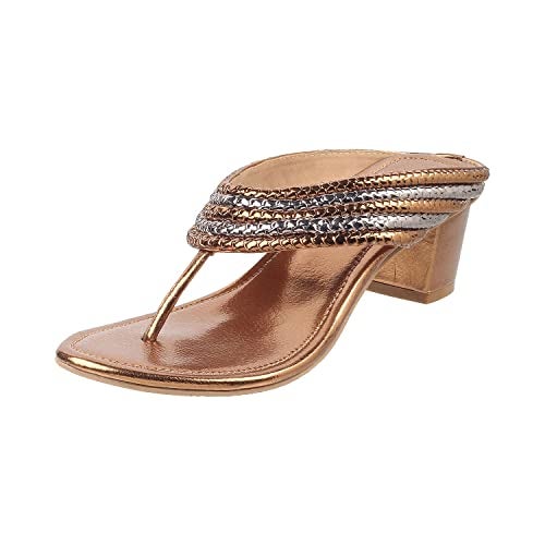 Mochi Women Ant Gold Block Heel Ethnic Sandal UK/6 EU/39 (40-1) - Image 1