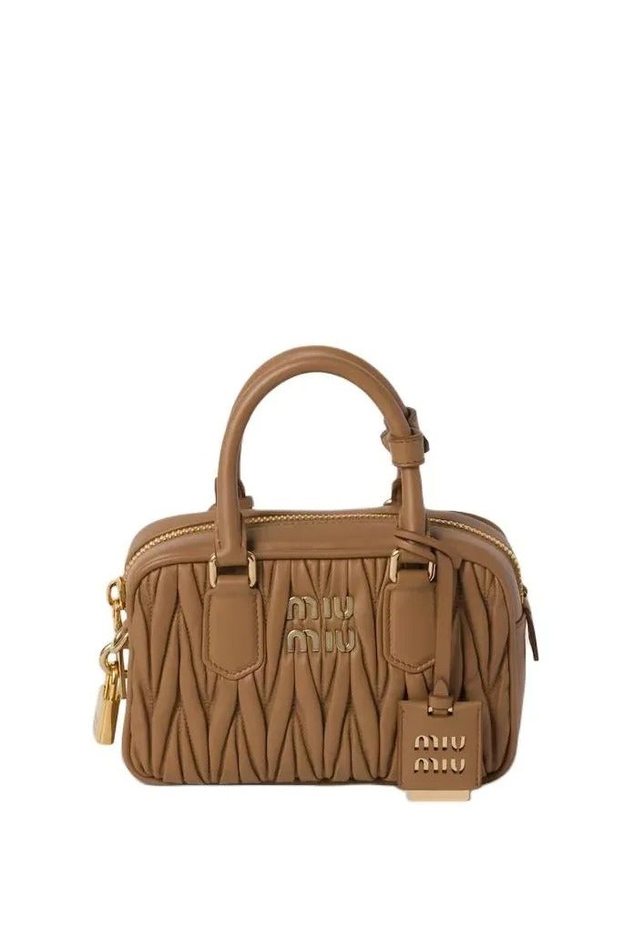 مياو مياو حقيبة Arcadie من جلد النابا المبطّن حقيبة يد علوية مع حزام كتف - Image 1