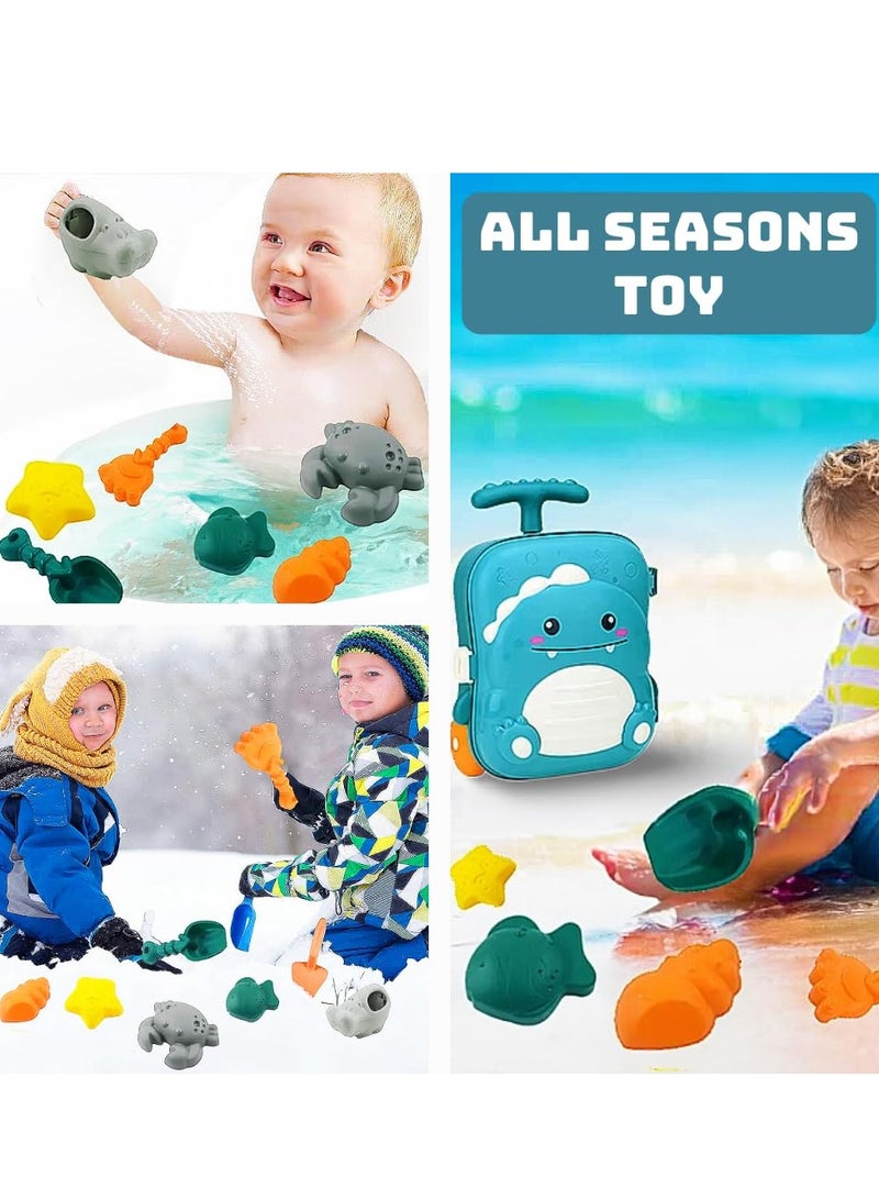 SOLARAE Beach Toys for Toddlers, Toddler Sand Toys Set with Water Wheel, Animal Molds, Watering Can, Sand Scoop in Cute Dinosaur Case | Essential Summer Travel & Bathtub Toys for Kids - Image 4