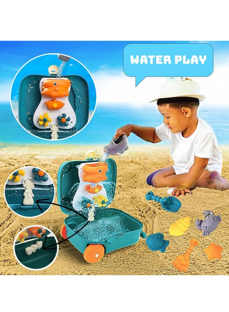 SOLARAE Beach Toys for Toddlers, Toddler Sand Toys Set with Water Wheel, Animal Molds, Watering Can, Sand Scoop in Cute Dinosaur Case | Essential Summer Travel & Bathtub Toys for Kids - Image 2