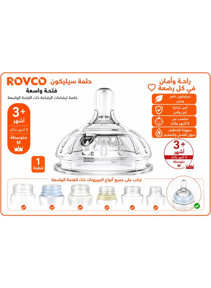 ROVCO Wide-Neck Silicone Nipple for Baby Bottles, BPA-Free, Size M, 3+ Months, 1 Piece - Image 3