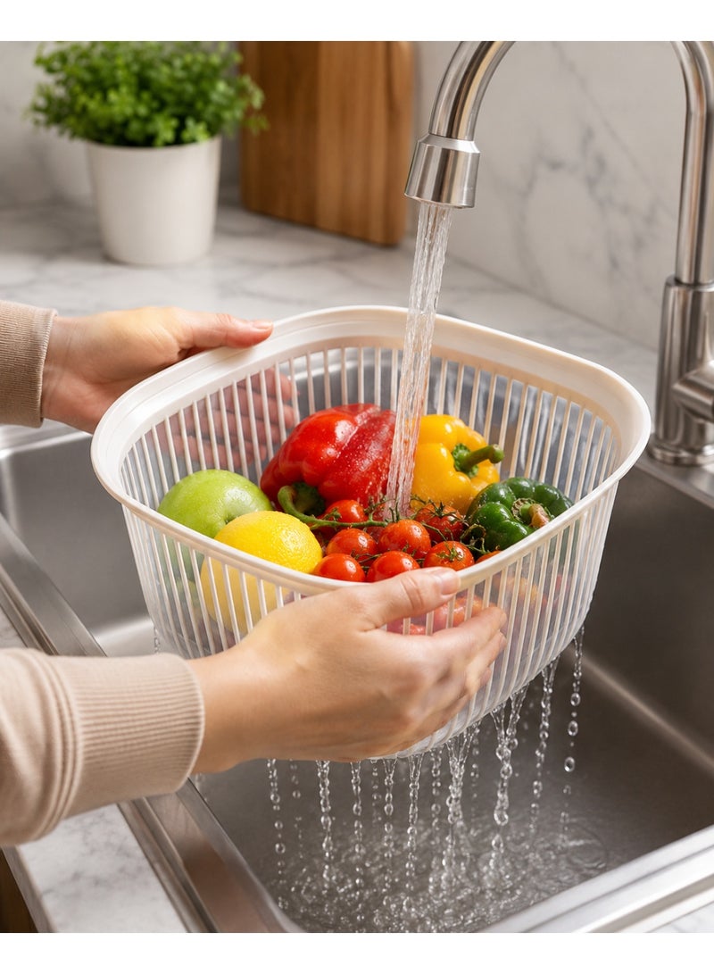 2.5-Liter Square Plastic Vegetable and Fruit Washing Basket Colander - Draining, Storage, and Serving Bowl for Kitchen Organization - Image 2