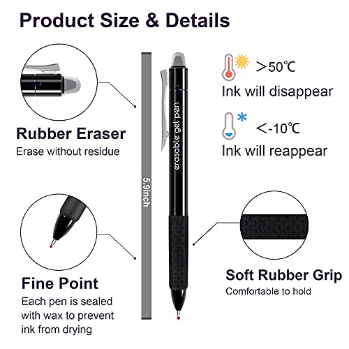 Lineon Erasable Gel Pens, 15 Pack Retractable Erasable Pens Clicker, Fine Point, Make Mistakes Disappear, 11 Black 2 Blue 2 Red Inks for Writing Planner and Crossword Puzzles… - Image 3
