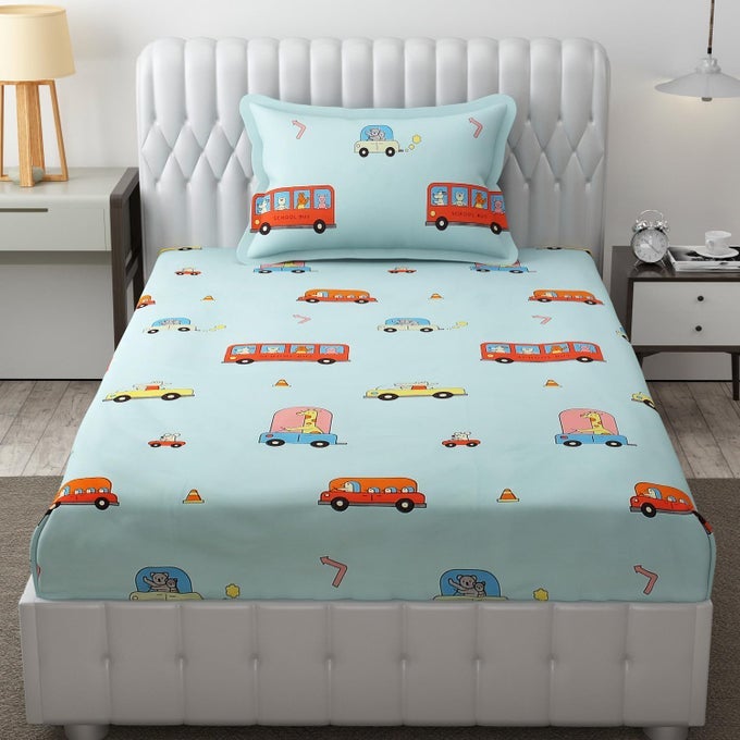 GLACE COTTON WRINKLE FREE SOFT HYPOALLERGENIC BED SHEET CARTOON PRINTED SINGLE BEDSHEET KIDS BEDSHEET FOR BOYS GIRLS ROOM WITH 1 PILLOW COVER 60X90 INCHESAQUABUS 144 TC