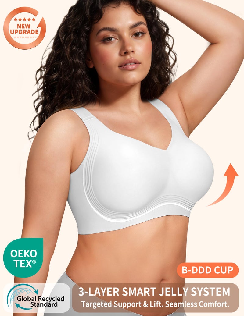PoseFree Supportive Bras Back Fat Coverage Plus Size Wireless Wireless Bras for Large Breasted Women (White,3XL) - Image 2