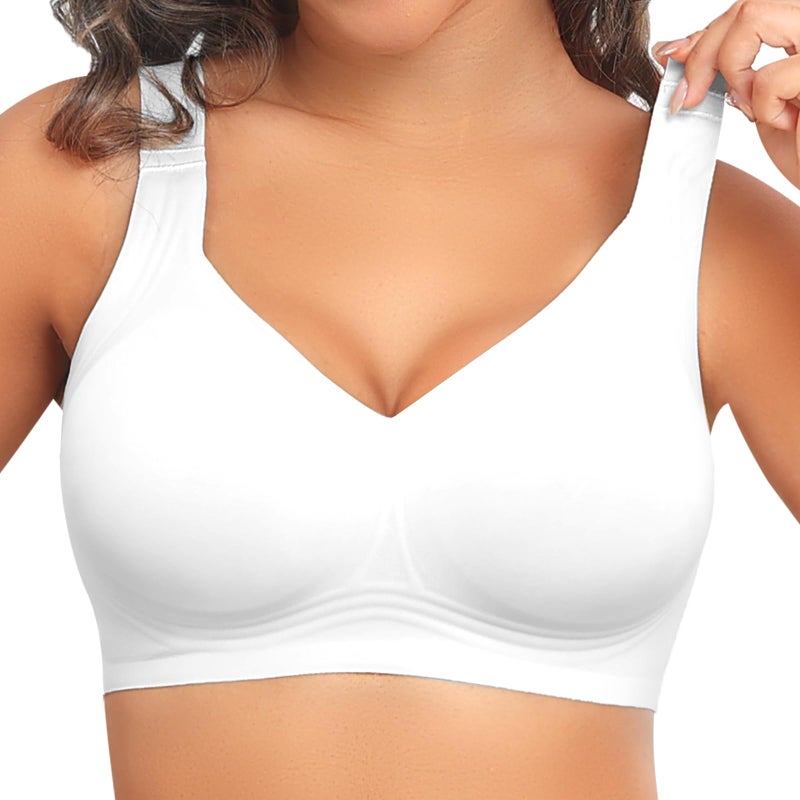 PoseFree Supportive Bras Back Fat Coverage Plus Size Wireless Wireless Bras for Large Breasted Women (White,3XL) - Image 1