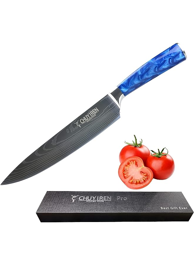 Little World Knife 8 Inches, Professional Chopping Knife, High Carbon Steel Forged Ultra Sharp Kitchen Knife with Ergonomic Blue Resin Anti Slip Handle and Gift Box - Image 1