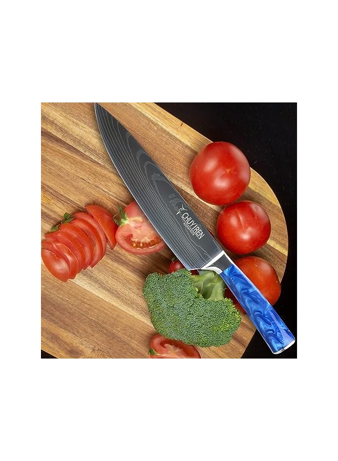 Little World Knife 8 Inches, Professional Chopping Knife, High Carbon Steel Forged Ultra Sharp Kitchen Knife with Ergonomic Blue Resin Anti Slip Handle and Gift Box - Image 3