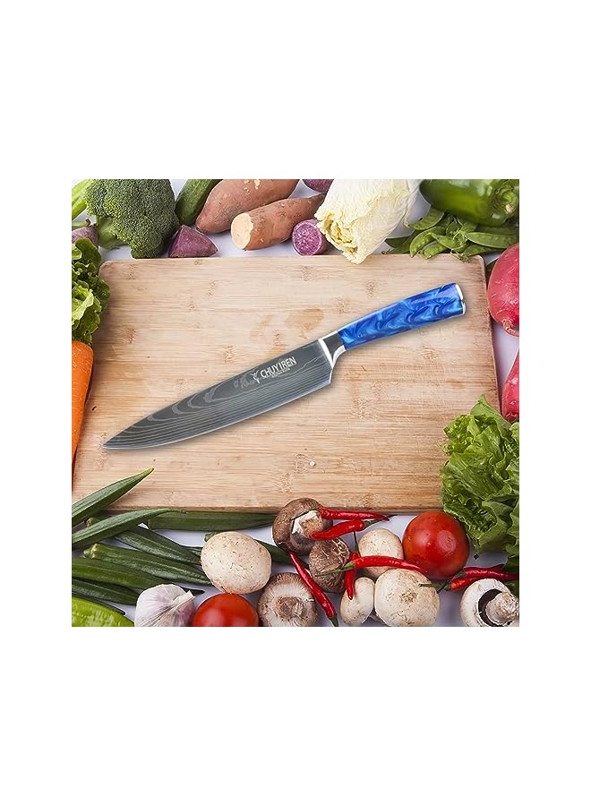 Little World Knife 8 Inches, Professional Chopping Knife, High Carbon Steel Forged Ultra Sharp Kitchen Knife with Ergonomic Blue Resin Anti Slip Handle and Gift Box - Image 2