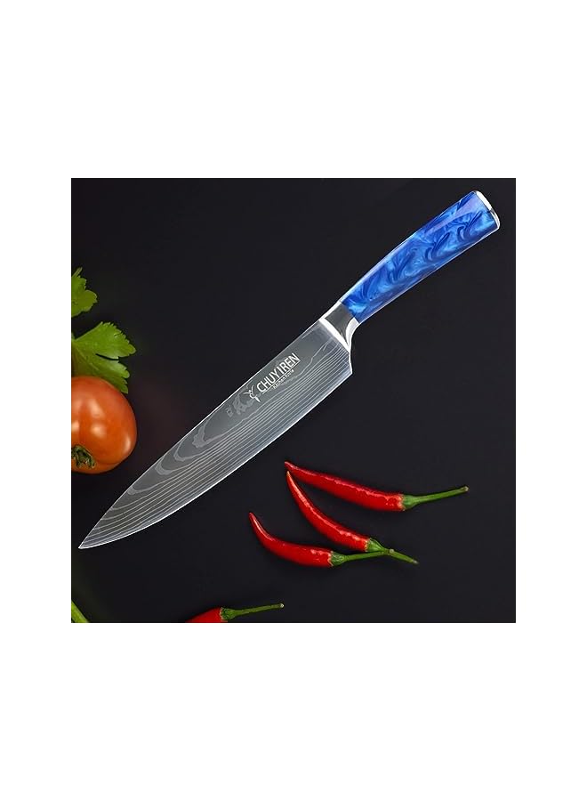 Little World Knife 8 Inches, Professional Chopping Knife, High Carbon Steel Forged Ultra Sharp Kitchen Knife with Ergonomic Blue Resin Anti Slip Handle and Gift Box - Image 4